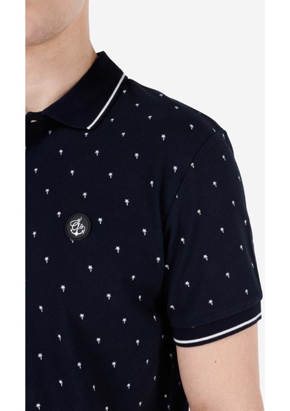 Regular Fit Polo Yaka Baskılı Erkek Lacivert Kısa Kol Tişört indirimleri