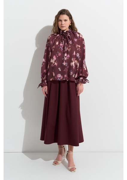 Clara Desenli Yaka Büzgülü Gömlek Bordo fiyatları