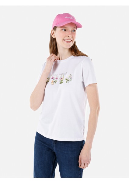 Regular Fit Yuvarlak Yaka Kadın Beyaz Kısa Kol Tişört Cl1067982 fırsatları