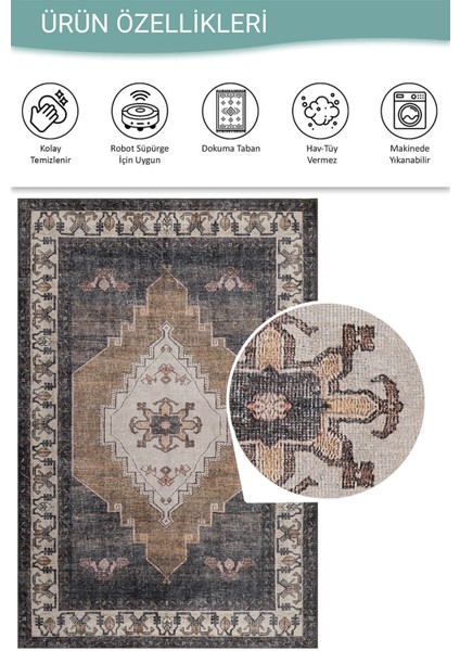 Stonart Klasik Eskitme Vintage Desenli Otantik Yıkanabilir Kahverengi/siyah Şönil Halı Al 438 fırsatları