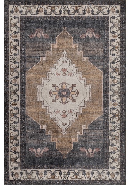 Stonart Klasik Eskitme Vintage Desenli Otantik Yıkanabilir Kahverengi/siyah Şönil Halı Al 438 fiyatları