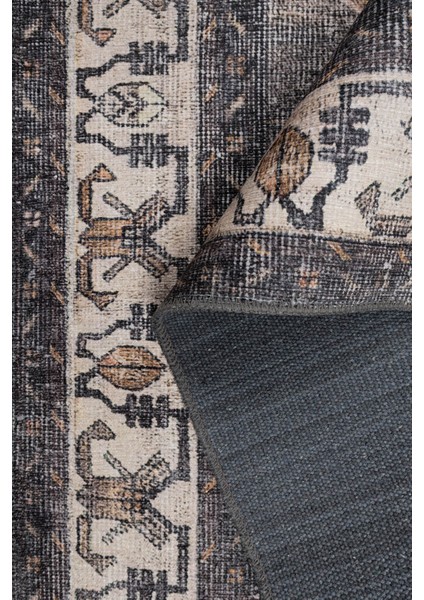 Stonart Klasik Eskitme Vintage Desenli Otantik Yıkanabilir Kahverengi/siyah Şönil Halı Al 438 indirimleri