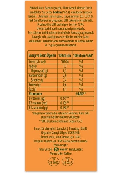 Nature Blend Bitkisel Bazlı Badem İçeceği 1 L Vegan Laktozsuz x 24 Adet