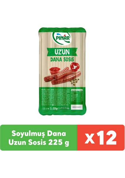 Soyulmuş Dana Uzun Sosis 225 g x 12 Adet
