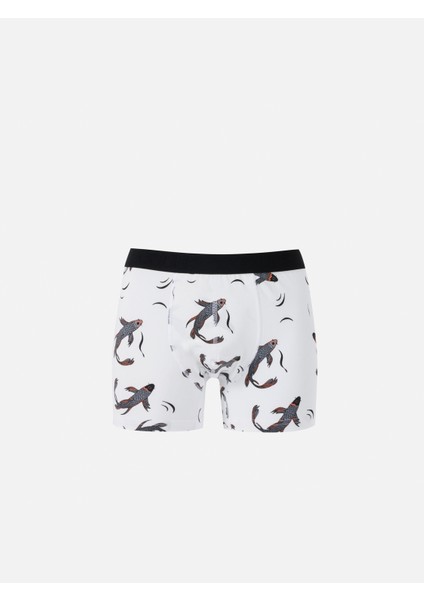 Modern Fit Baskılı Erkek Beyaz Boxer Cl1068444