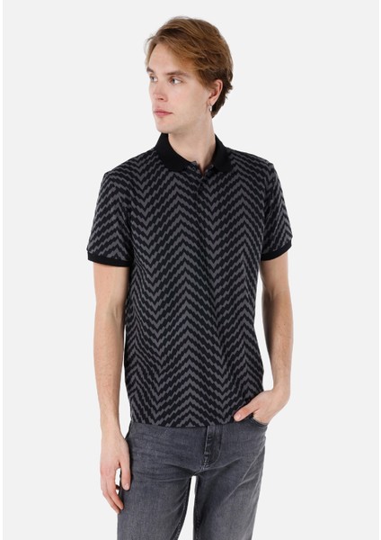 Regular Fit Polo Yaka Erkek Siyah Kısa Kol Tişört