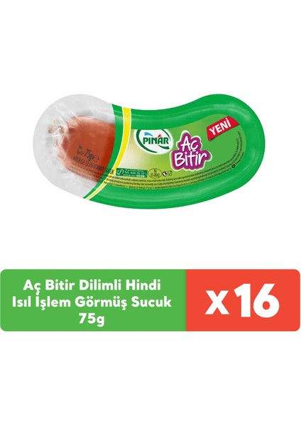 Aç Bitir Hindi Isıl İşlem Görmüş Sucuk 75g x 16 Adet