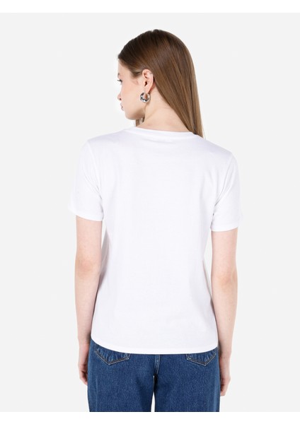 Regular Fit Yuvarlak Yaka Kadın Beyaz Kısa Kol Tişört Cl1068592 fiyatları