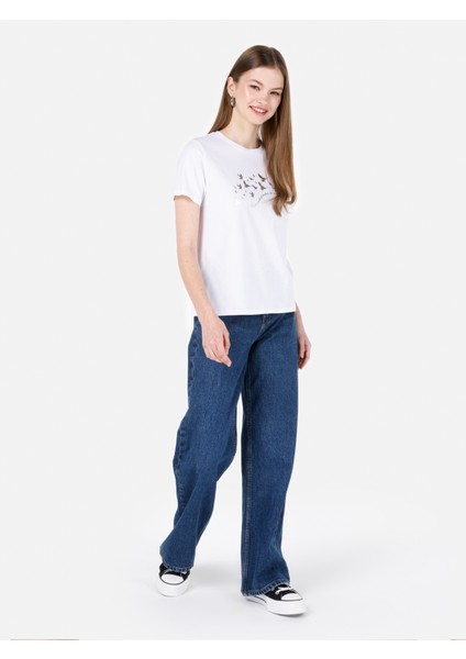 Regular Fit Yuvarlak Yaka Kadın Beyaz Kısa Kol Tişört Cl1068592 modelleri