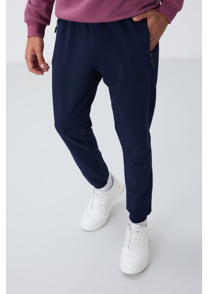 İndigo Fermuar Cepli Standart Kalıp Jogger Erkek Eşofman Alt - 84651