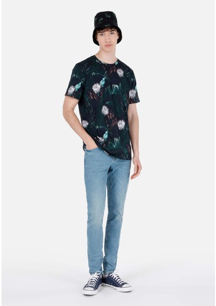 Regular Fit Yuvarlak Yaka Erkek Yeşil Kısa Kol Tişört Cl1068851