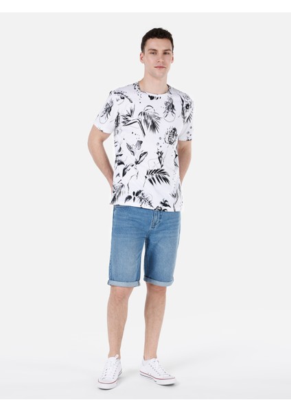 Regular Fit Yuvarlak Yaka Erkek Beyaz Kısa Kol Tişört CL1069390 modelleri