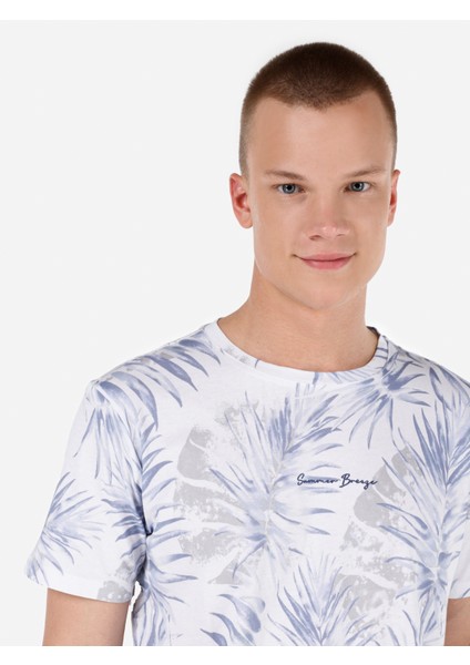 Regular Fit Yuvarlak Yaka Erkek Mavi Kısa Kol Tişört Cl1069386