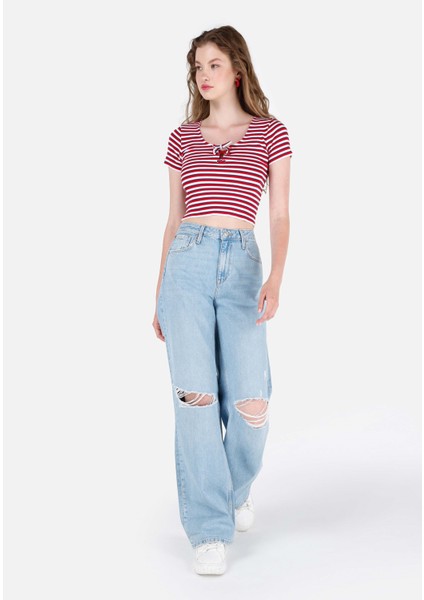 970 Berry Normal Kesim Yüksek Bel Geniş Paça Mavi Kadın Jean Pantolon modelleri