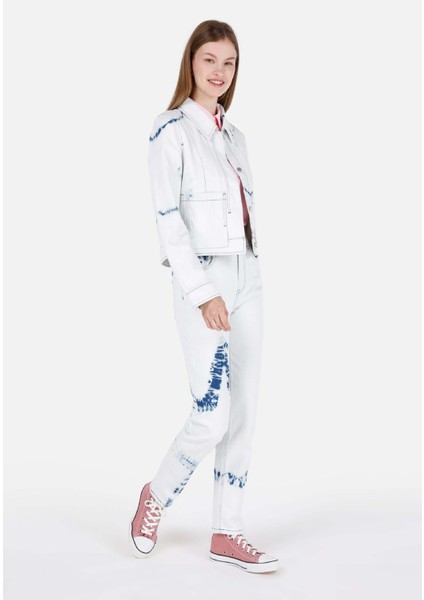 Mom Fit Daralan Paça Kadın İndigo Jean Pantolon modelleri
