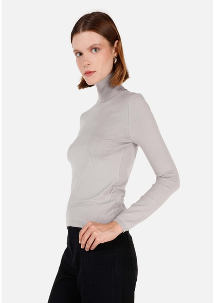 Slim Fit Balıkçı Yaka Kadın Gri Kazak