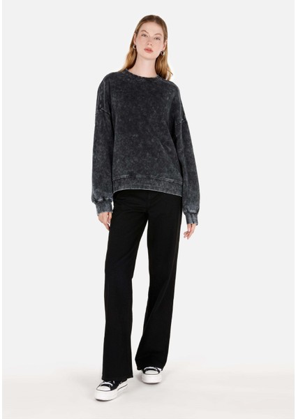 Comfort Fit Yuvarlak Yaka Kadın Antrasit Sweatshirt modelleri