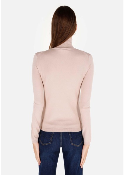 Slim Fit Balıkçı Yaka Kadın Bej Kazak