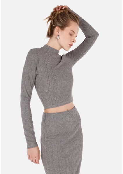 Slim Fit Turtle Neck Kadın Antrasit Tişört