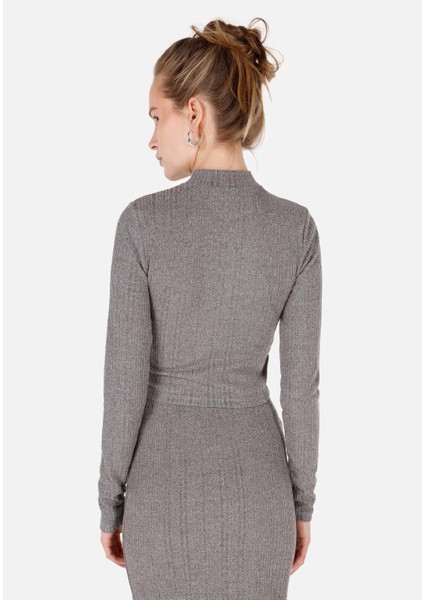 Slim Fit Turtle Neck Kadın Antrasit Tişört