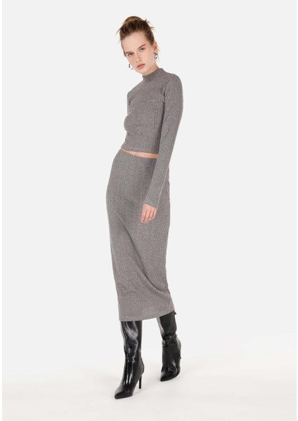 Slim Fit Turtle Neck Kadın Antrasit Tişört