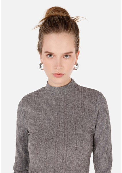 Slim Fit Turtle Neck Kadın Antrasit Tişört
