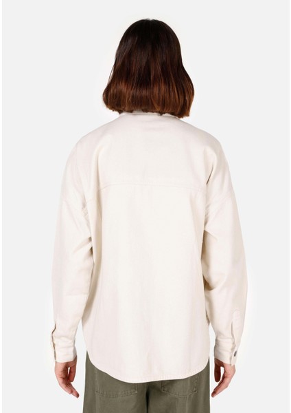 Relax Fit Shirt Neck Kadın Ekru Roll-up Gömlek