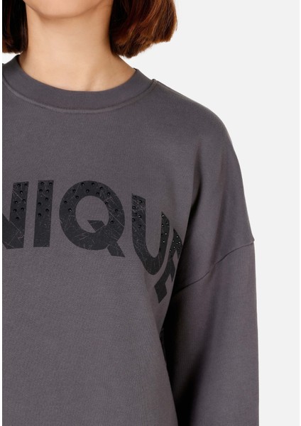 Comfort Fit Yuvarlak Yaka Kadın Antrasit Sweatshirt indirimleri