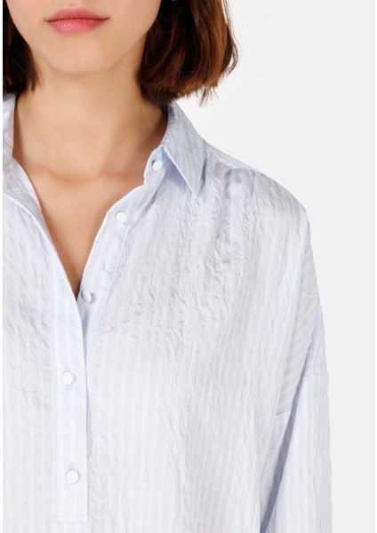 Relax Fit Shirt Neck Kadın Mavi Uzun Kol Gömlek indirimleri