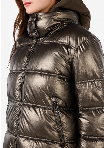 Regular Fit Kapüşonlu Kadın Yeşil Mont