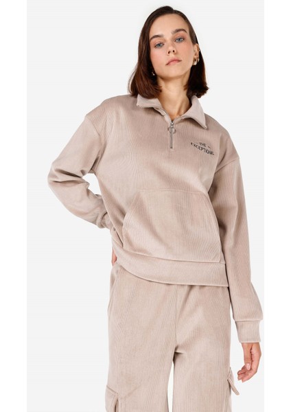 Regular Fit Fermuarlı Kadın Sweatshirt