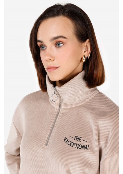Regular Fit Fermuarlı Kadın Sweatshirt