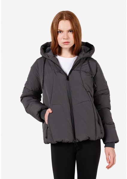Regular Fit Kapüşonlu Kadın Antrasit Mont