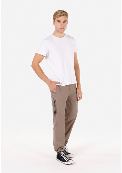 Regular Fit Orta Bel Düz Paça Erkek Bej Pantolon