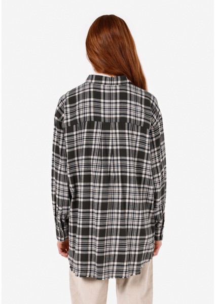 Relaxed Fit Shirt Neck Kadın Antrasit Uzun Kol Gömlek