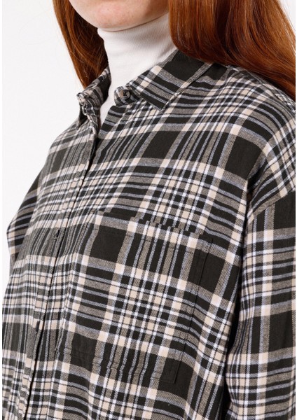 Relaxed Fit Shirt Neck Kadın Antrasit Uzun Kol Gömlek