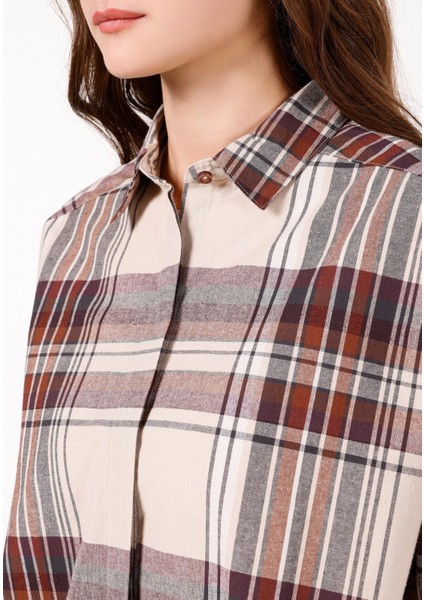 Relax Fit Shirt Neck Kadın Bej Uzun Kol Gömlek fırsatları
