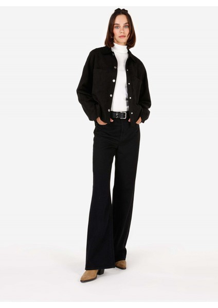 Regular Fit Shirt Neck Kadın Siyah Uzun Kol Gömlek fiyatları