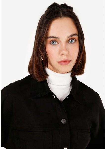 Regular Fit Shirt Neck Kadın Siyah Uzun Kol Gömlek modelleri