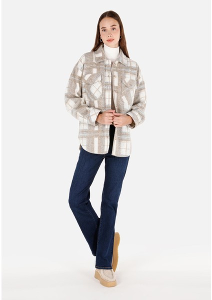 Regular Fit Shirt Neck Kadın Gri Uzun Kol Gömlek modelleri