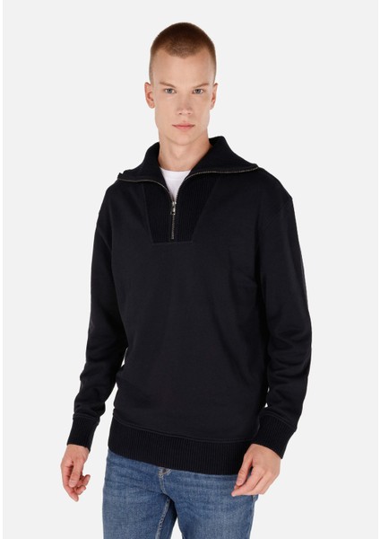 Comfort Fit Erkek Siyah Sweatshirt