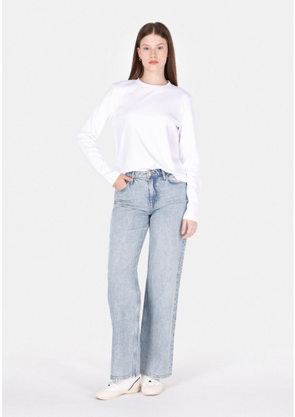 970 Berry Regular Fit Yüksel Bel Geniş Paça Kadın Mavi Jean Pantolon CL1073220