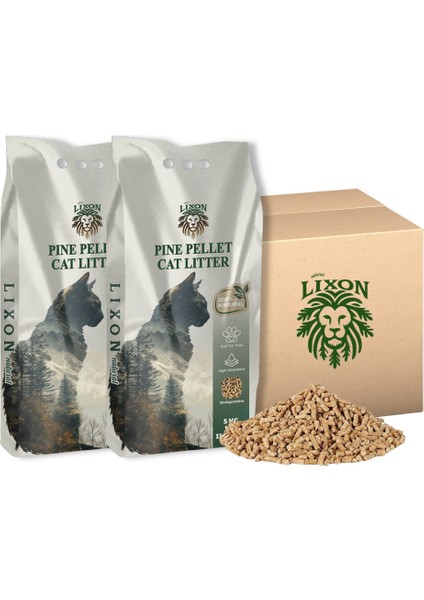 %100 Doğal Çam Peleti Kedi Kumu 10 kg (20L) Hipoalerjenik - Yavru/yetişkin Kediler ve Kemirgen Hayvanlar Için Biyobozunur - Astımlı Kediler Için Uygun - Yüksek Emiş Gücü - 5 kg x 2 Adet