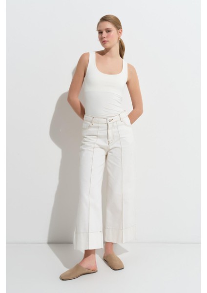 Double Paça Kot Pantolon Ekru