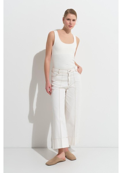 Double Paça Kot Pantolon Ekru modelleri