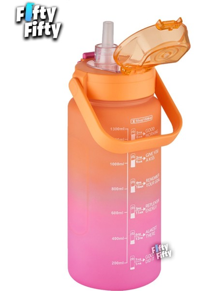 1500ml Çift Renk SoftTouch Pipetli Matara, Turuncu-Mor, Hafif ve Şık Tasarım