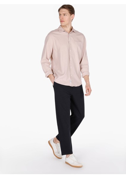 Regular Fit Orta Bel Düz Paça Erkek Lacivert Pantolon