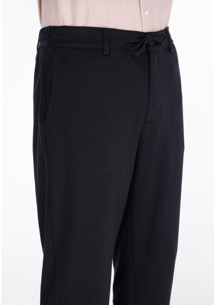 Regular Fit Orta Bel Düz Paça Erkek Lacivert Pantolon