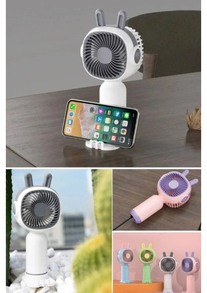 Telefon Tutuculu Şarjlı Mini El Fanı