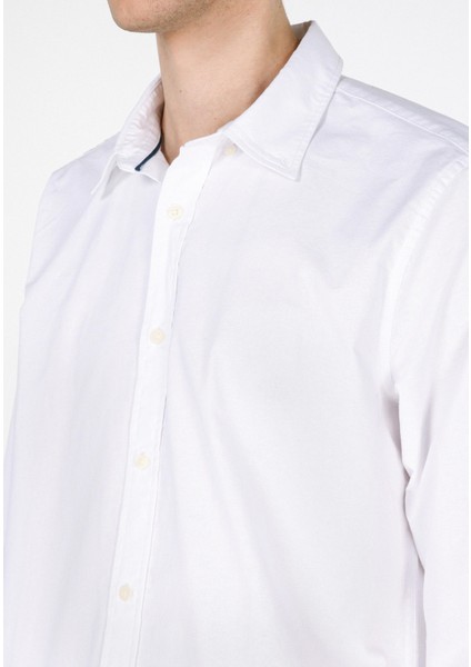 Regular Fit Shirt Neck Düz Erkek Beyaz Uzun Kol Gömlek CL1073845